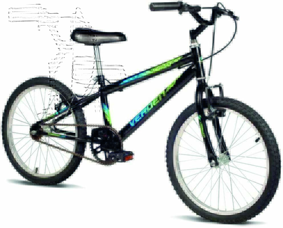 Bicicleta.jpg Bicicleta infantil preta com detalhes em azul e verde