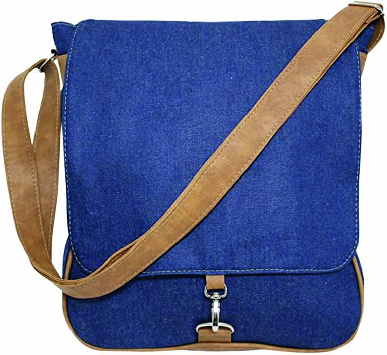 Bolsa transversal jeans com al&ccedil;a e fecho marrons