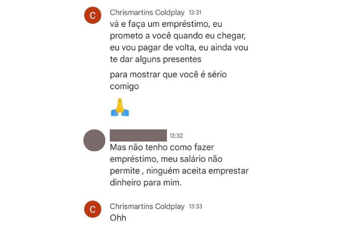 Captura de tela de conversa de aposentada com Chris Martin Captura de tela de conversa de aposentada com Chris Martin