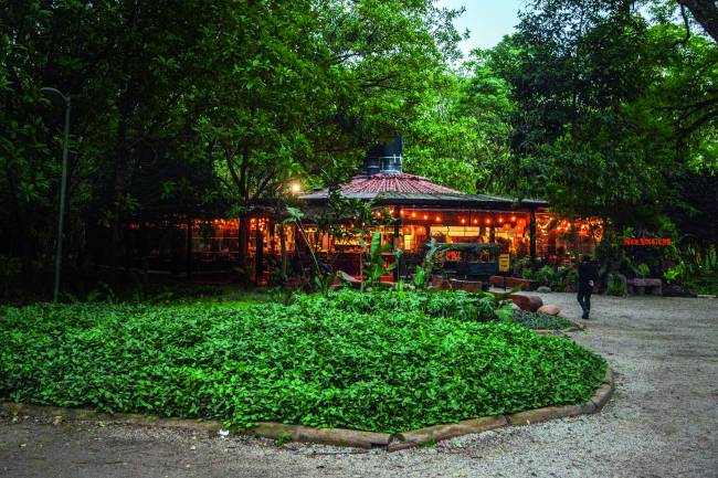 Fachada Selvagem Fachada Selvagem restaurante tem forma circular e está em meio às árvores no Ibirapuera