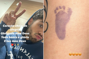 Montagem Zé Felipe, no sábado (22), sobre a chegada de sua segunda filha. Montagem com dois stories do cantor Zé Felipe.