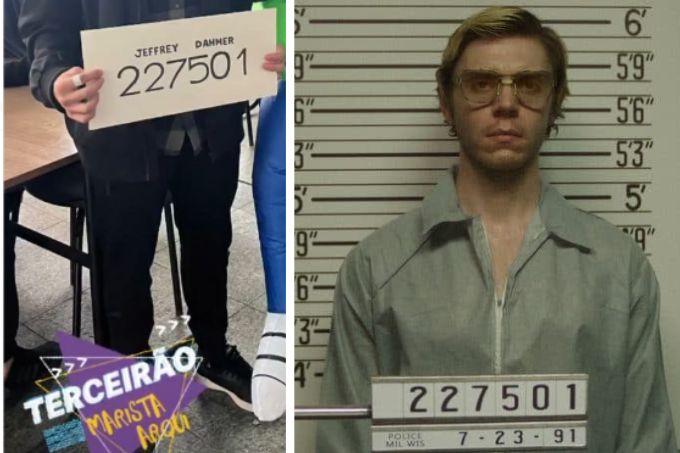 Mal gosto: aluno segura placa com numeração idêntica a apresentada durante a série que retrata os crimes do "canibal americano"