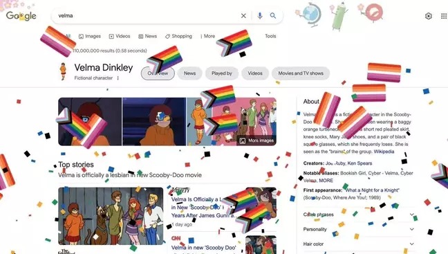 Captura de tela de busca do Google com bandeiras LGBT e do orgulho lésbico caindo pela tela. Captura de tela de busca do Google com bandeiras LGBT e do orgulho lésbico caindo pela tela.