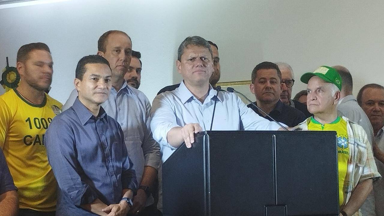 Tarcísio de Freitas (Republicanos), em seu primeiro pronunciamento após ser eleito governador de São Paulo.