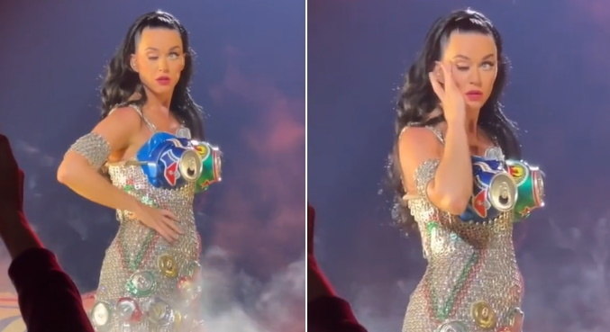 Katy Perry com dificuldade em abrir um dos olhos
