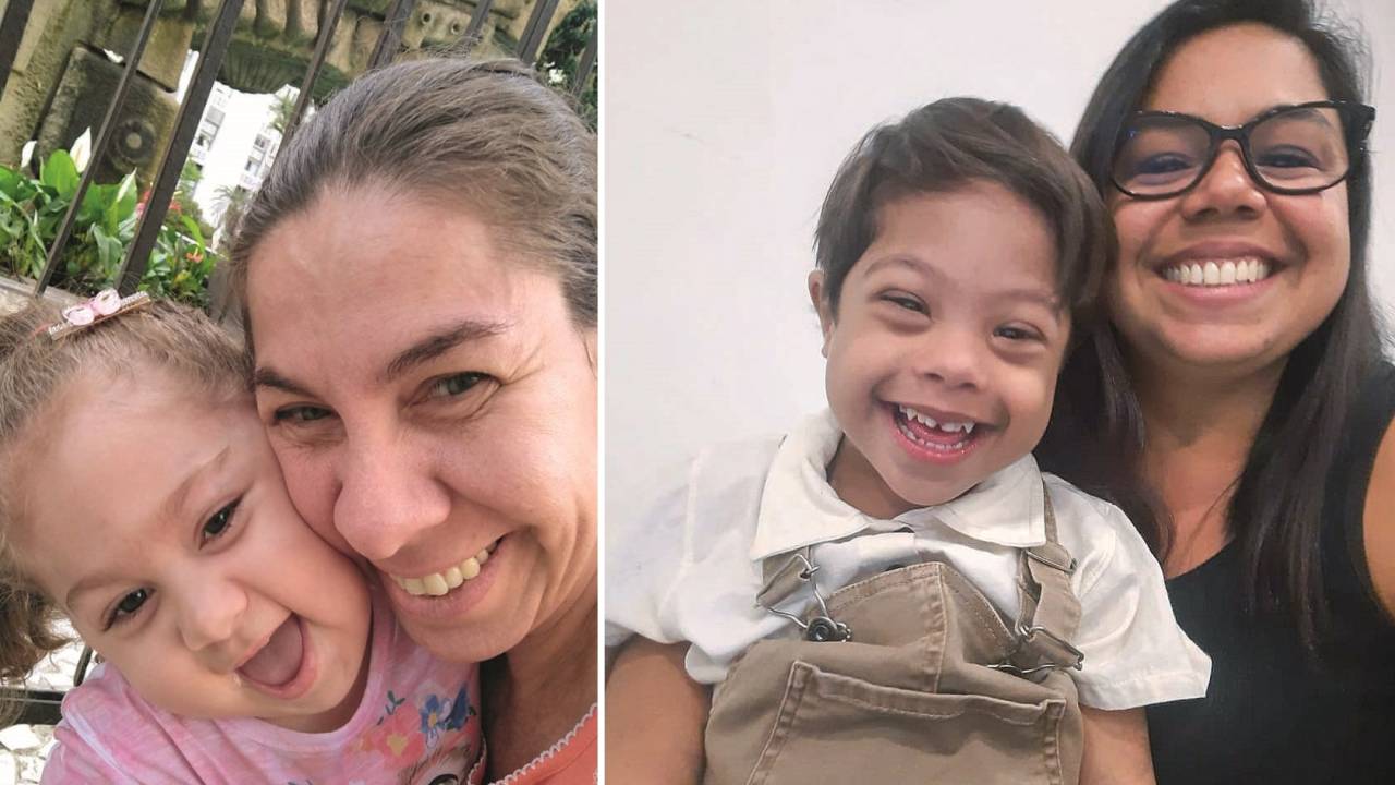 Na primeira imagem, Juliana e sua mãe, Bianca. Na segunda imagem, Maurício e sua mãe Josiane.