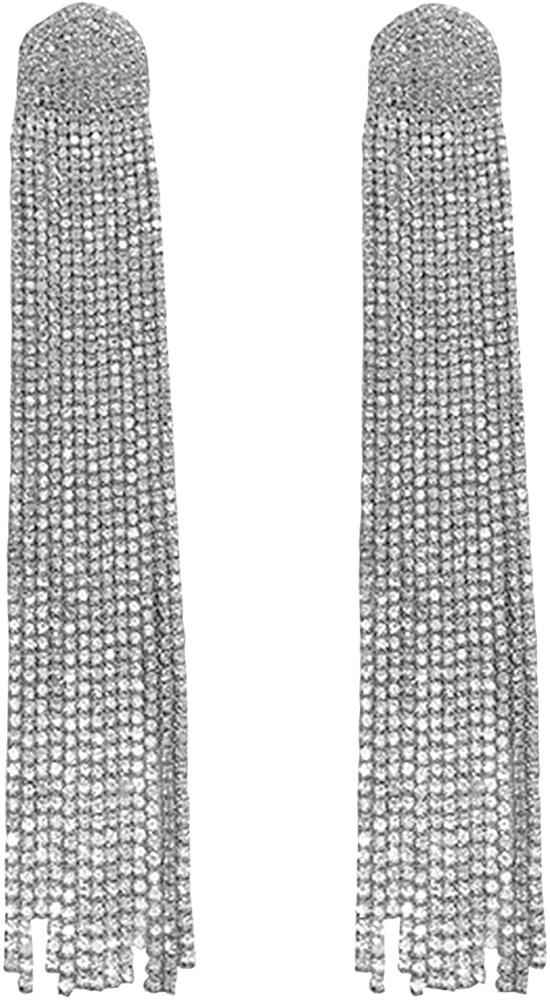 Brinco longo com tiras de strass que pendem