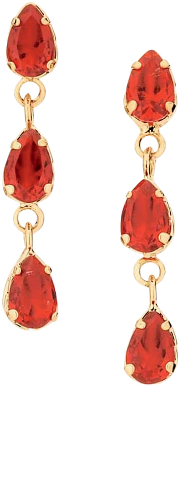 Brinco banhado a ouro com tr&ecirc;s cristais vermelhos encadeados