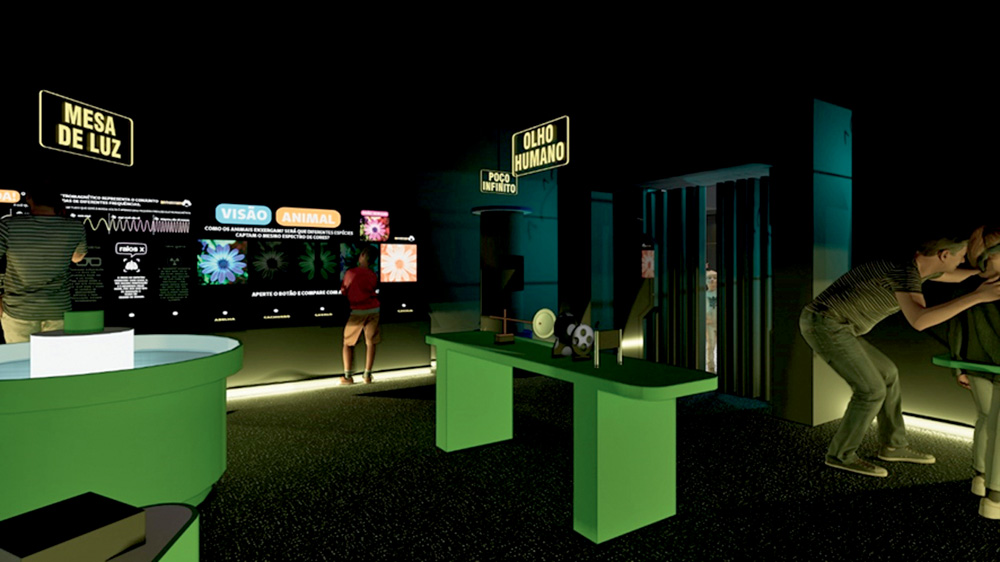 Crédito_ Estúdio 86_Divulgação.png Imagem mostra sala escura com atrações de museu