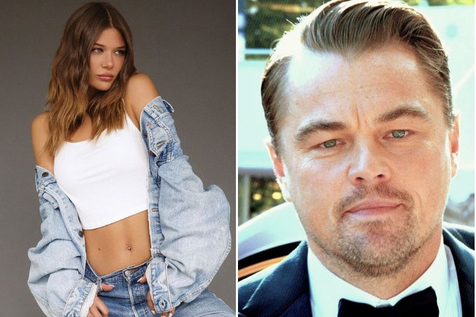 Montagem com foto de Victoria Lamas e Leonardo DiCaprio
