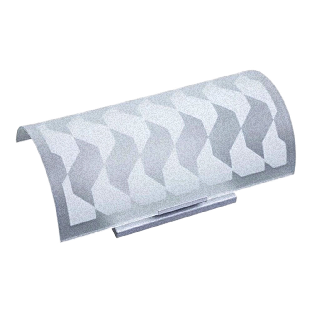 Arandela em formato de talha curva com estampa do cal&ccedil;ad&atilde;o de SP. Feita de alum&iacute;nio e vidro