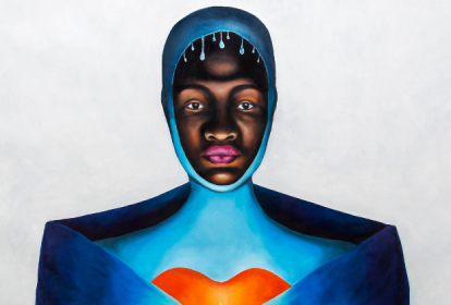 Imagem mostra pintura de homem negro com roupa azul