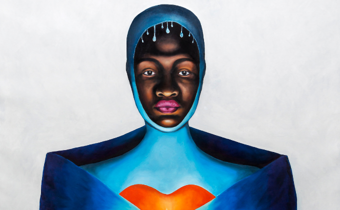 Imagem mostra pintura de homem negro com roupa azul