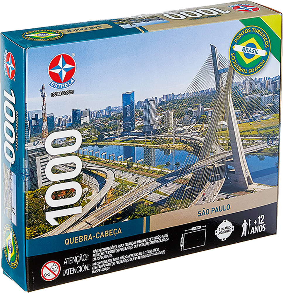 Quebra-cabe&ccedil;a da Ponte Estaiada em caixa com foto da ponte