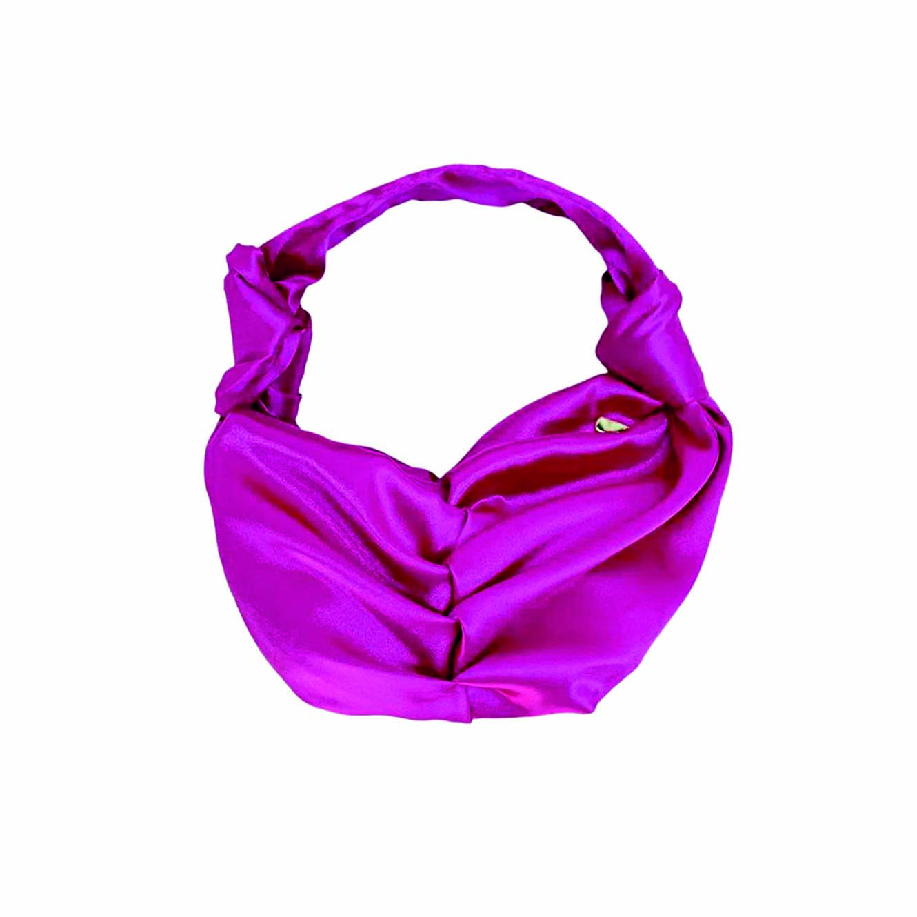 Bolsa de ombro em cetim magenta. Possui uma al&ccedil;a curta