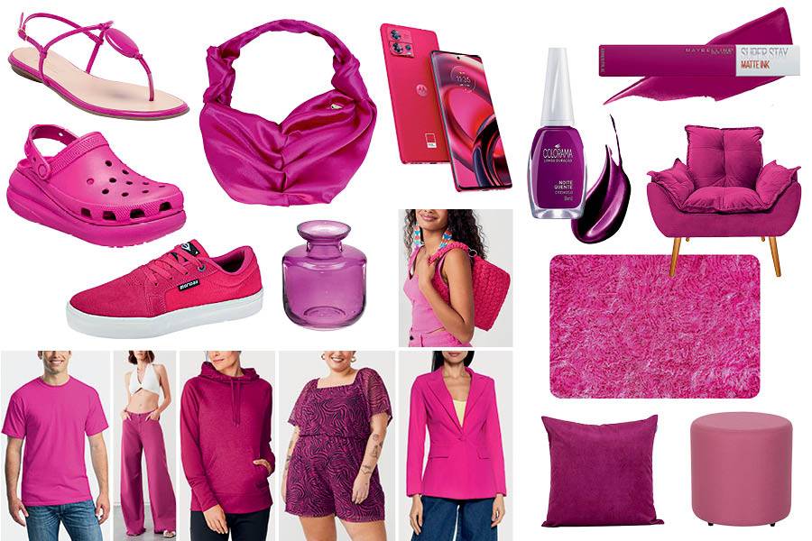 Roupas, acessórios e decoração com Viva Magenta, eleita a cor do ano
