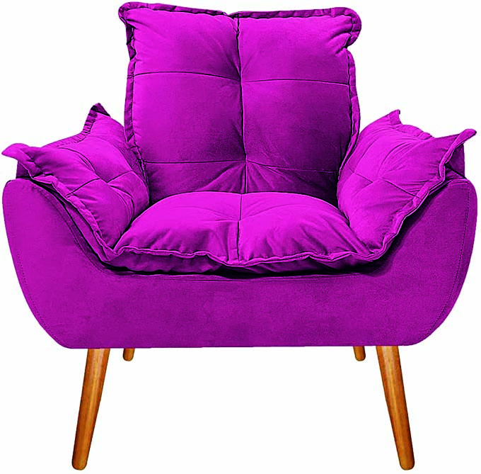 Poltrona magenta com p&eacute;s de pino de madeira