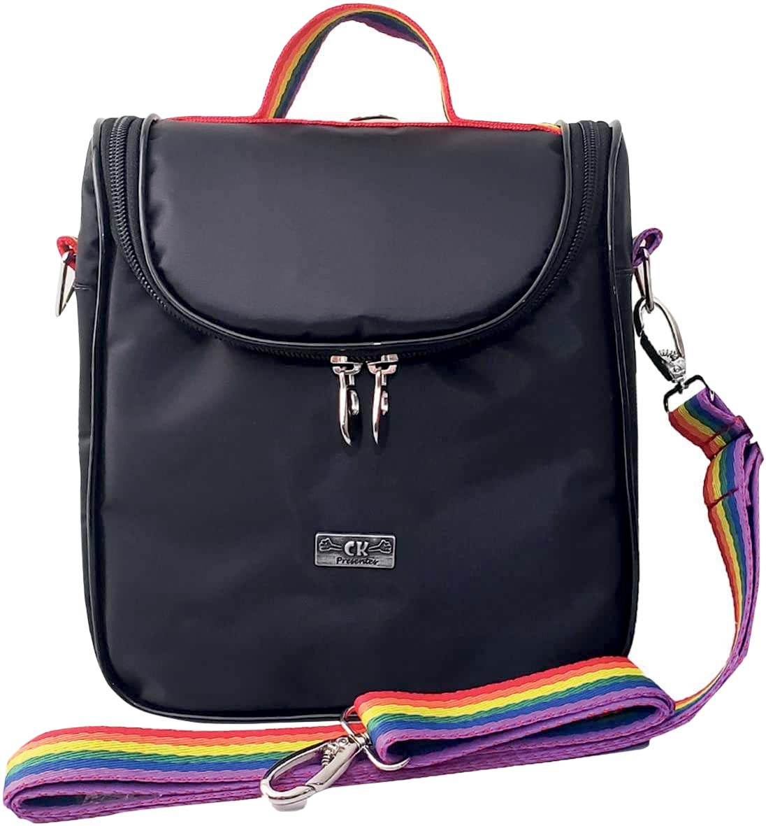 Bolsa t&eacute;rmica de colo preta com al&ccedil;a da bandeira LGBTQIA+