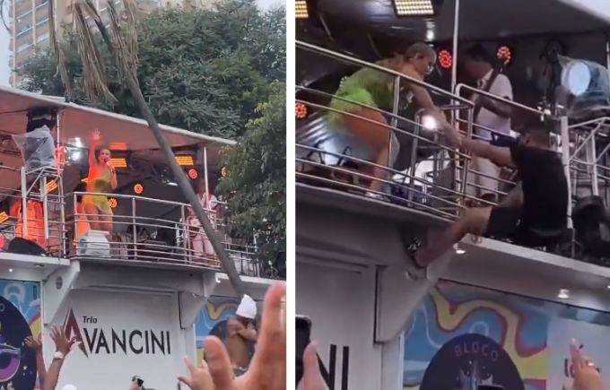Fãs escalam trio elétrico e derrubam árvore para ver Claudia Leitte
