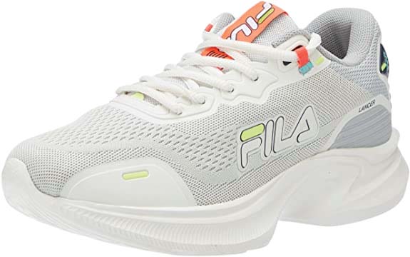 T&ecirc;nis de corrida feminino branco com detalhes em neon