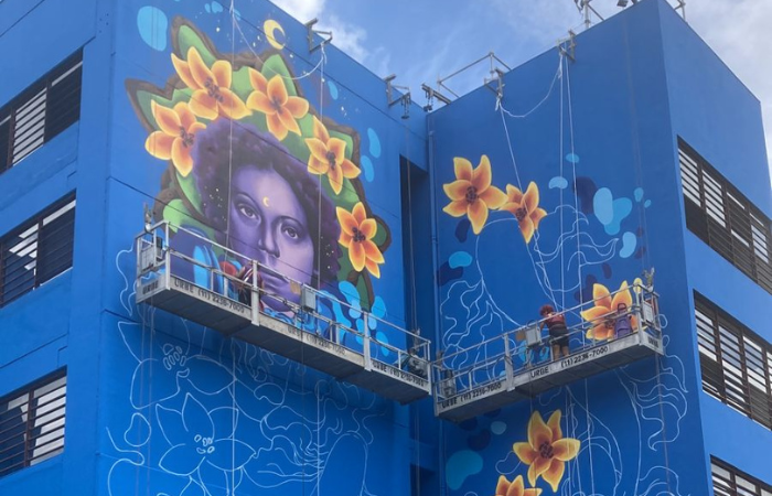 No mês da mulher, artistas fazem intervenção em prédio na Vila Jaraguá