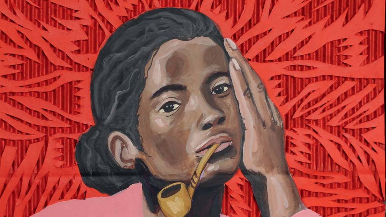 Imagem mostra pintura de mulher com cachimbo e a cabeça apoiada sobre a mão