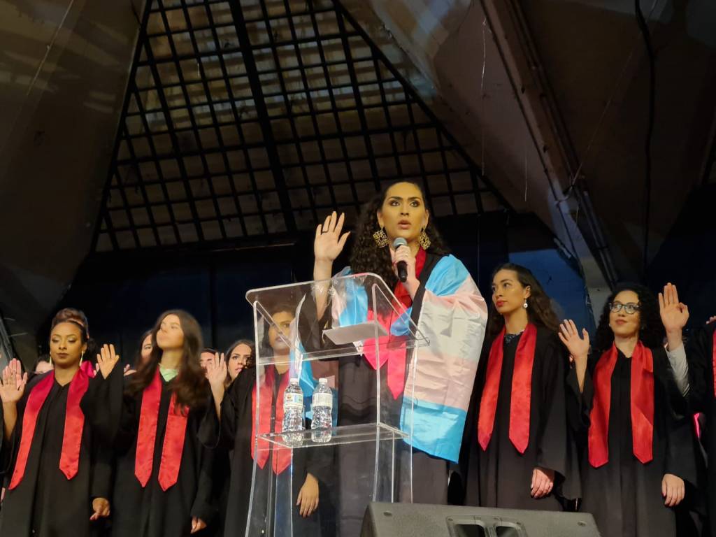 VictoriaDandara Bandeira rosa, azul e branca: representatividade