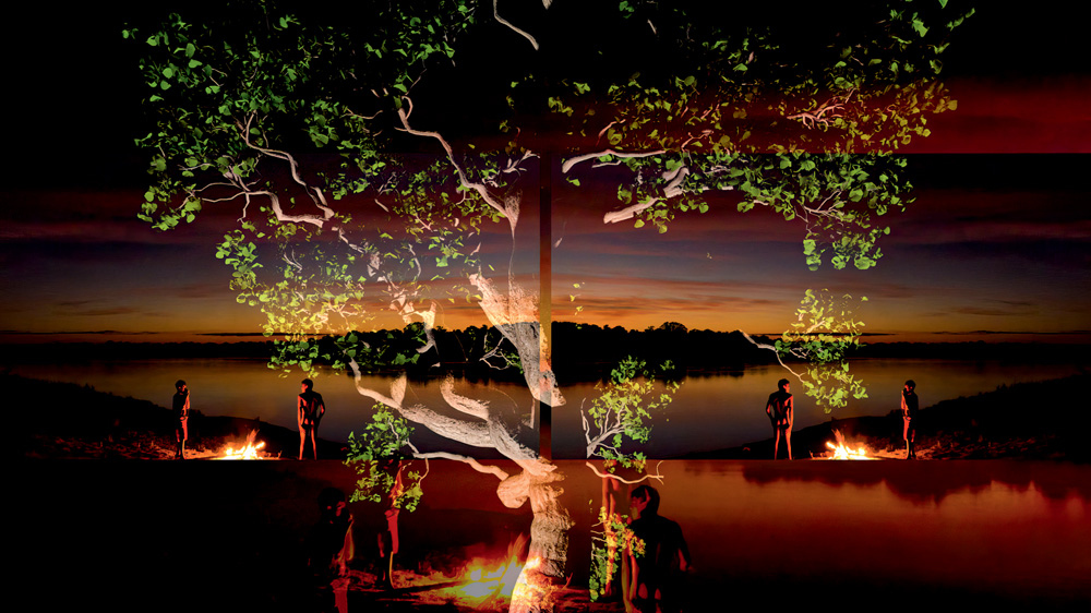 CANVAS Audiovisuais Imagem mostra projeção com imagens da Amazônia sobrepostas