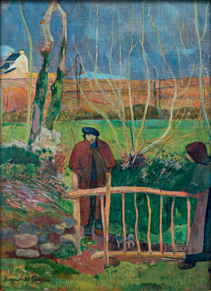 Masp Paul Gauguin Imagem mostra pintura com pessoa ao centro de jardim