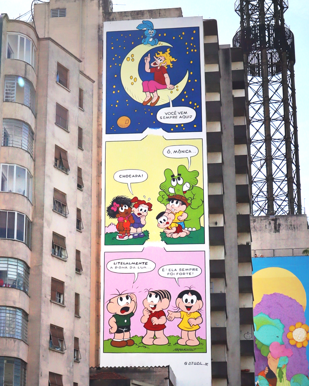 Prédio na Rua da Consolação ganha tirinha gigante da Turma da Mônica