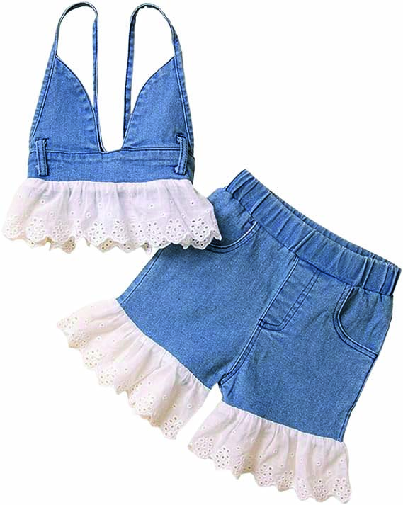 conjunto jeans menina babado bebê