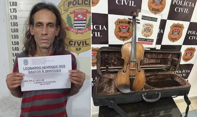 Homem é preso ao tentar vender violino de mais de 100 anos furtado