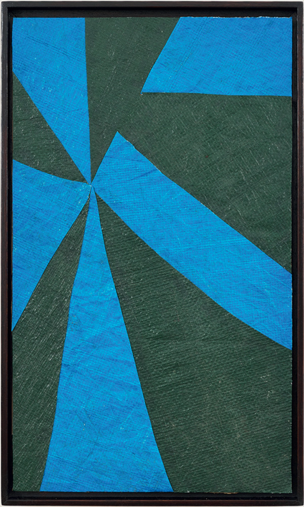 Allan Weber _@Rafael Salim_Galatea .jpg Quadro abstrato com área de listras azuis e fundo verde