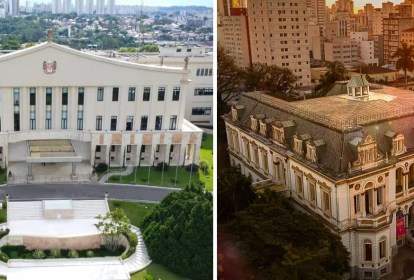 A primeira imagem mostra o Palácio dos Bandeirantes, atual cidade administrativa do governo de SP. Na foto ao lado, está o Palácio dos Campos Elíseos, futura sede.