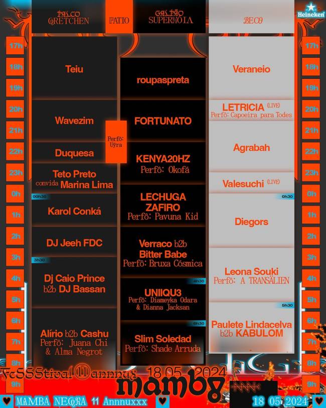 Line-up com horários do Festival Mamba Negra de 11 anos Line-up com horários do Festival Mamba Negra de 11 anos