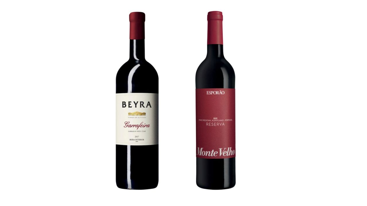 Duas garrafas de vinho com fundo branco