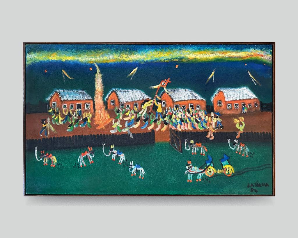 NovosParaNos_JoseAntonioDaSilva_1984_OST_horiz.jpg Quadro de casinhas regionais em tons verdes e azuis à noite