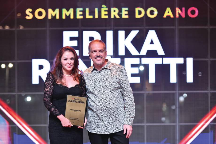 Erika Renzetti, a sommelière do ano, e Arnaldo Lorençato