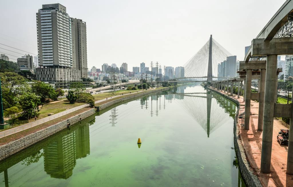 Rio Pinheiros Rio Pinheiros com água verde: surgimento de algas
