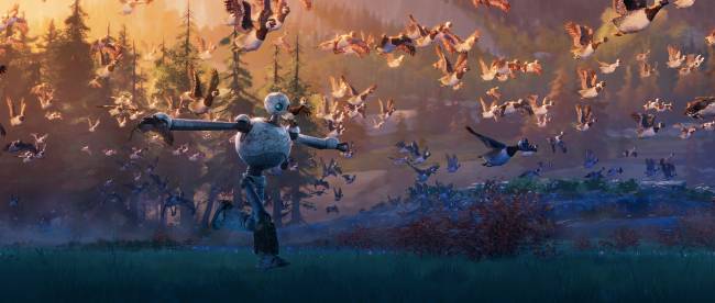 ROBÔ SELVAGEM 4 Crédito Universal Pictures Cena de 'Robô Selvagem': Roz aprendendo com as aves