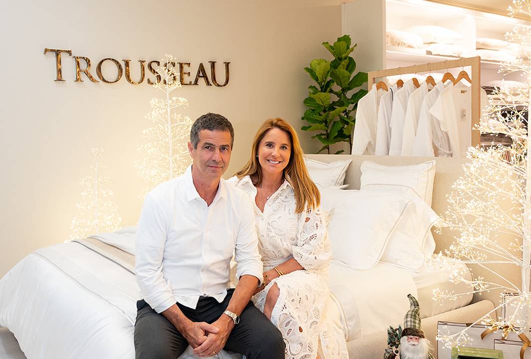 Romeu e Adriana Trussardi na abertura da loja da Trousseau em Miami