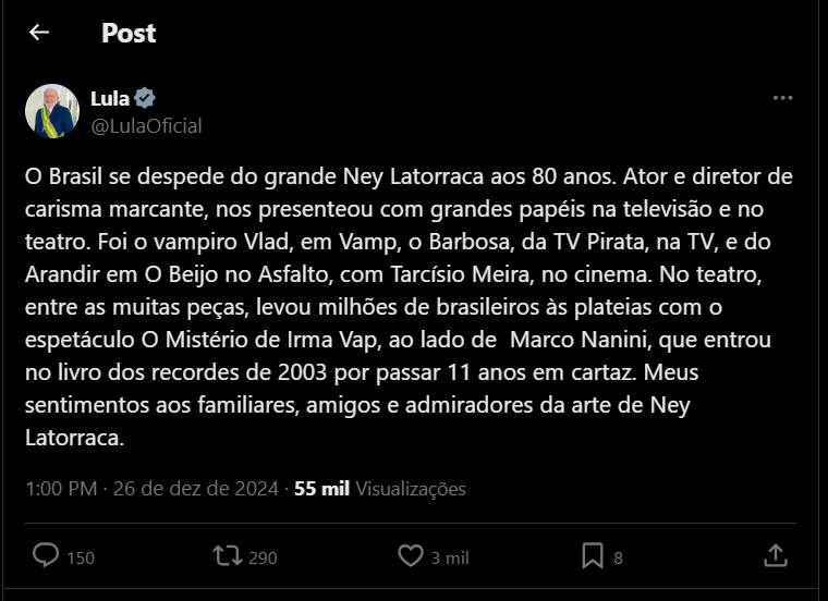 print X Lula reprodução post Lula no x