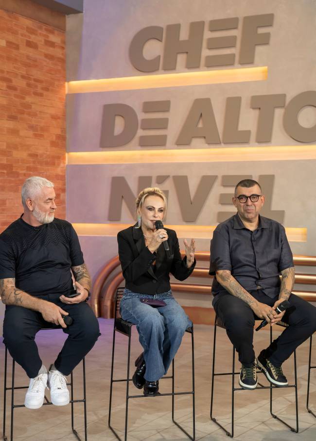 Chef de Alto Nível Alex Atala, Ana Maria Braga e Jefferson Rueda em apresentação de 'Chef de Alto Nível