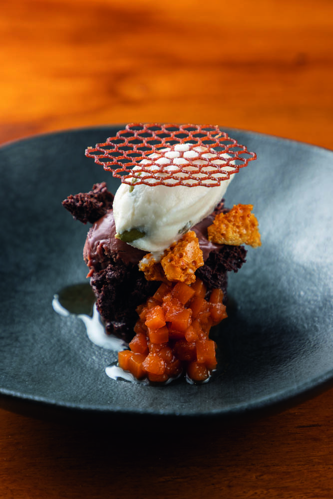 P&atilde;o de mel, sorvete por cima e telha em formato de colmeia