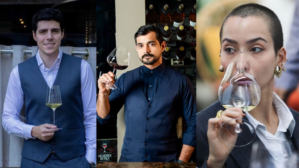 Tr&ecirc;s pessoas com ta&ccedil;a de vinho na m&atilde;o