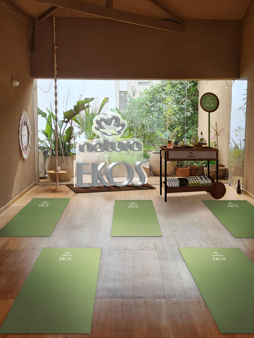 Tapetes de yoga e logo da Natura