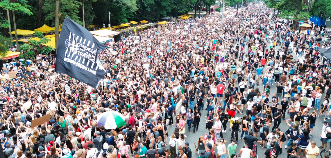 Manifestantes ocupam a Paulista para cobrar justiça pela morte do cão Orelha